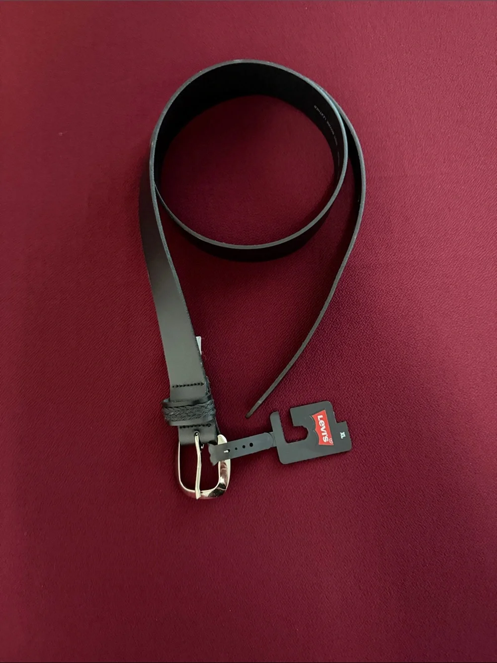 Levi's Black Leather Belt with Silver Buckle and Branded Tag